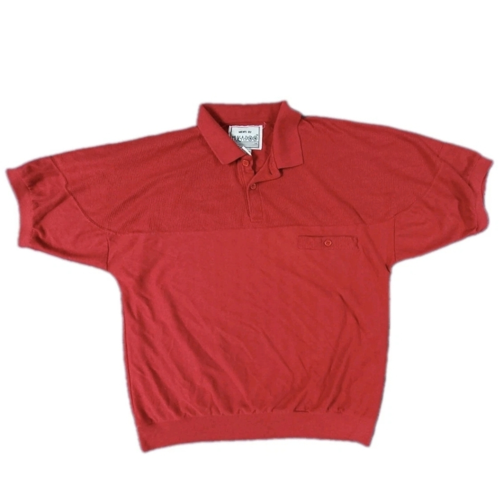 Vintage Huk-A-Poo Polo Shirt Short Sleeve Size Extra Large XL Red 80s Retro